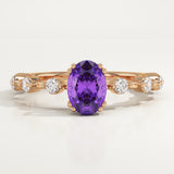 0.6 CT Oval Cut Pave February-Amethyst Birthstone Engagement Ring