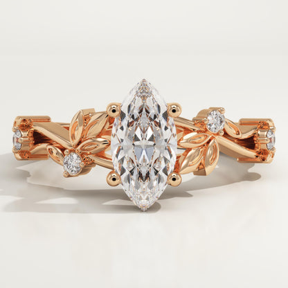 Marquise Cut Nature Inspired Lab-Grown Diamond Engagement Ring