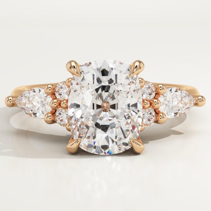 Elongated Cushion Cut Cluster Lab-Grown Diamond Engagement Ring