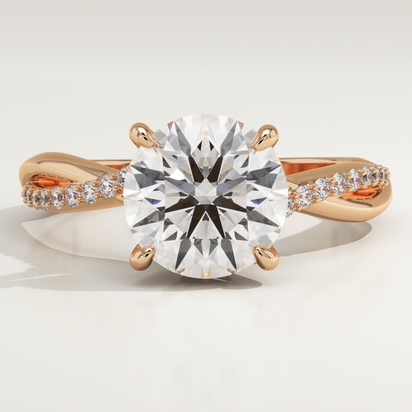 Round Cut Twisted Pave Lab-Grown Diamond Engagement Ring