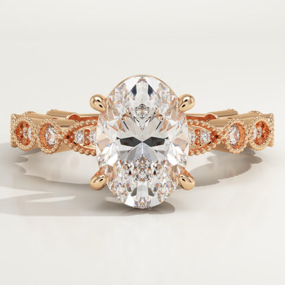 Oval Cut Milgrain Pave Lab-Grown Diamond Engagement Ring