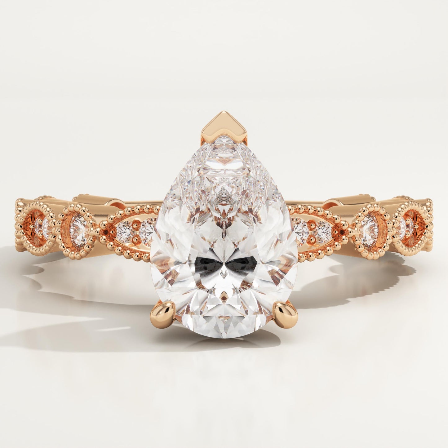 Pear Cut Milgrain Pave Lab-Grown Diamond Engagement Ring
