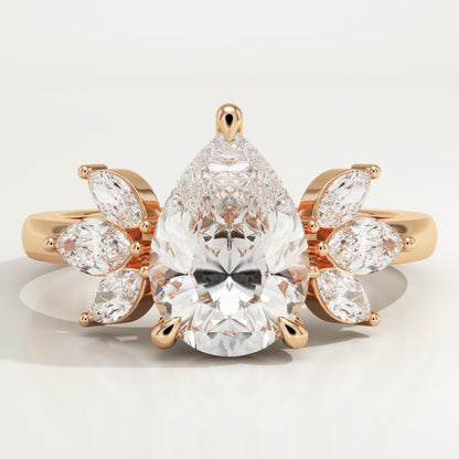 Pear Cut Cluster Lab-Grown Diamond Engagement Ring