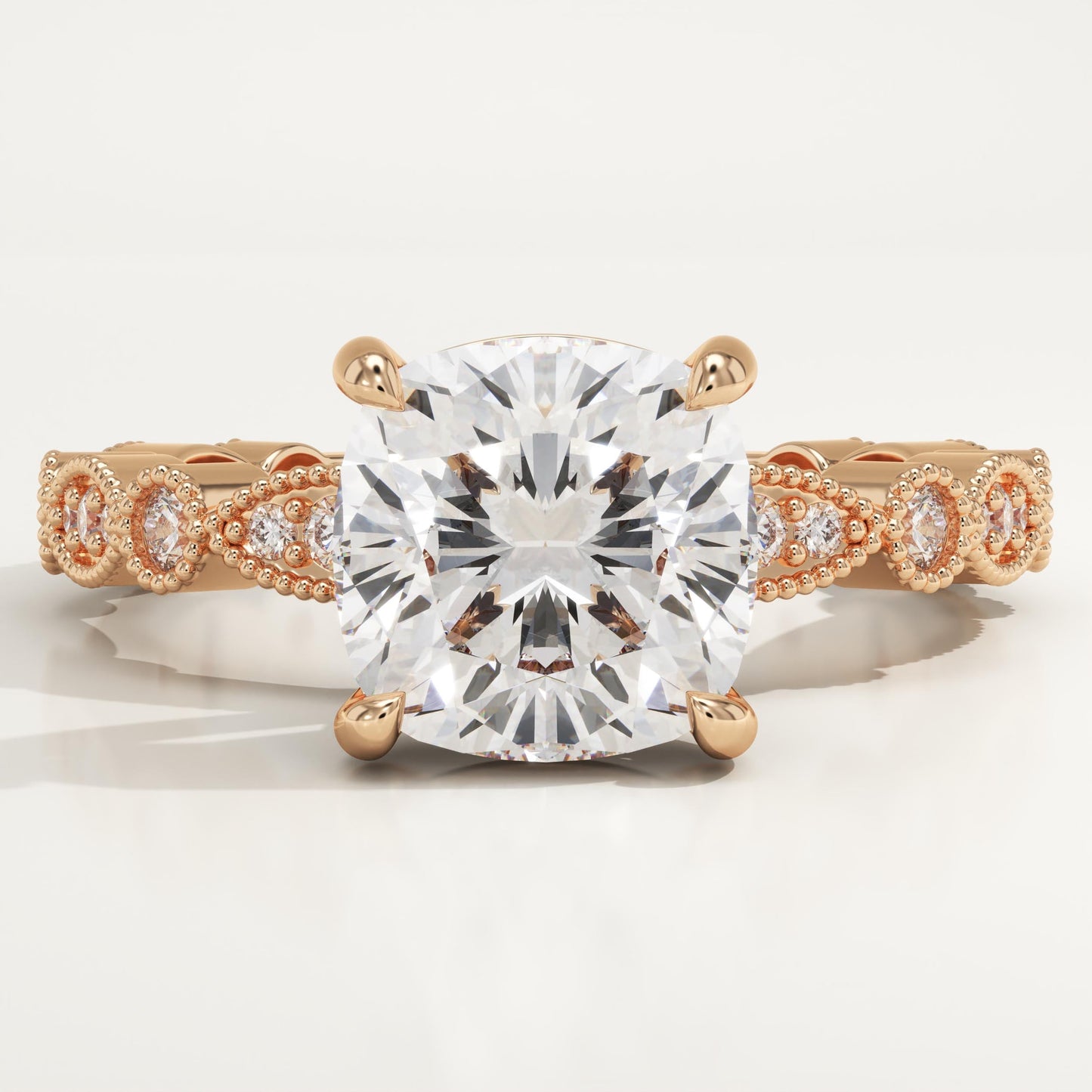 Cushion Cut Milgrain Pave Lab-Grown Diamond Engagement Ring