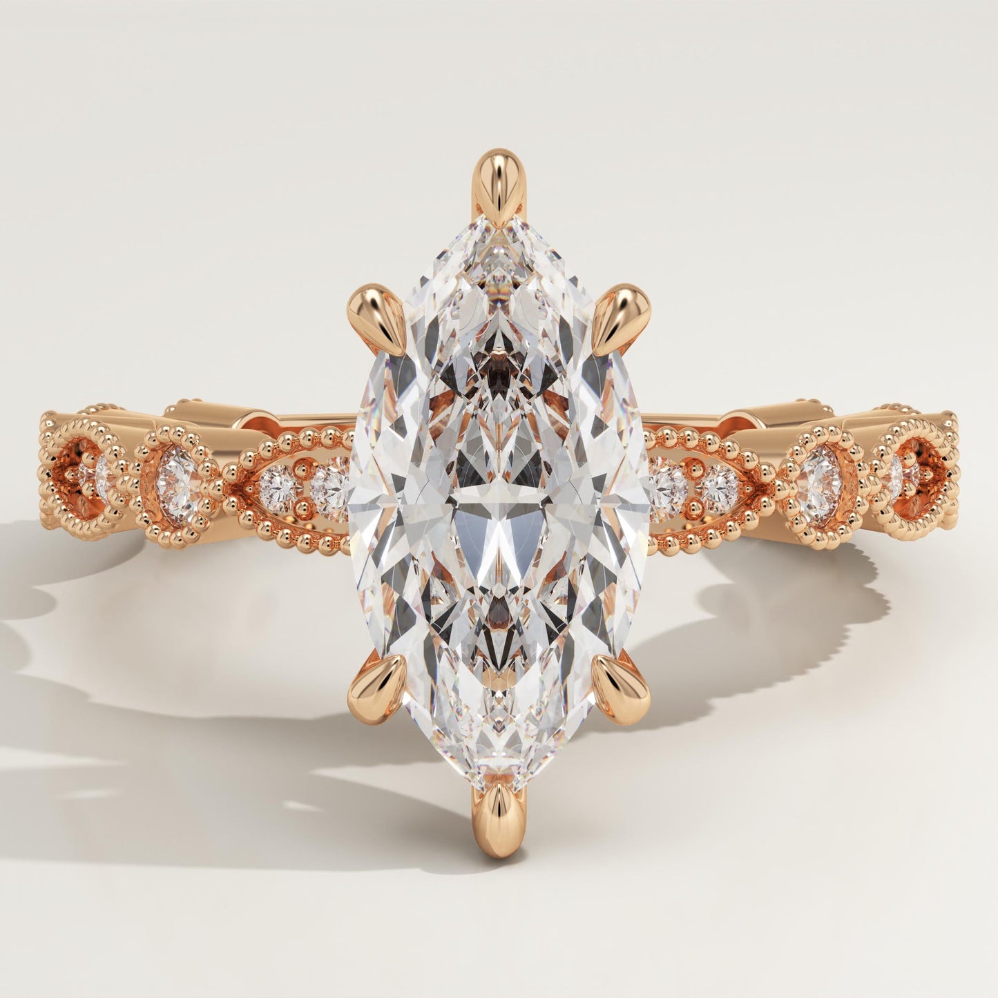 Marquise Cut Milgrain Pave Lab-Grown Diamond Engagement Ring