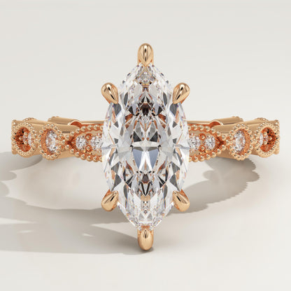 Marquise Cut Milgrain Pave Lab-Grown Diamond Engagement Ring