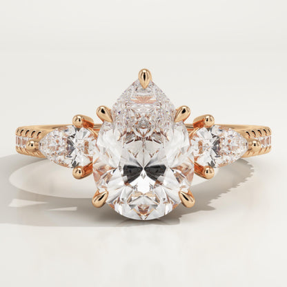 Pear Cut Three Stone & Pave Lab-Grown Diamond Engagement Ring