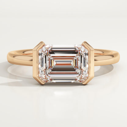 1.75 CT Emerald Cut Half Bezel Moissanite Engagement Ring