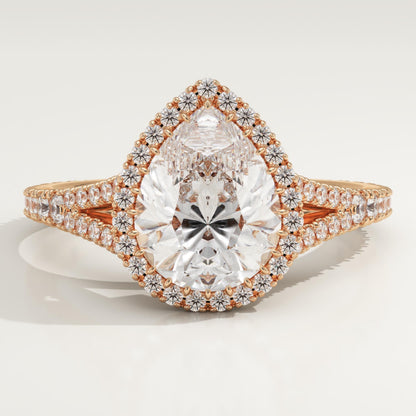 Pear Cut Halo & Pave Split Shank Lab-Grown Diamond Engagement Ring