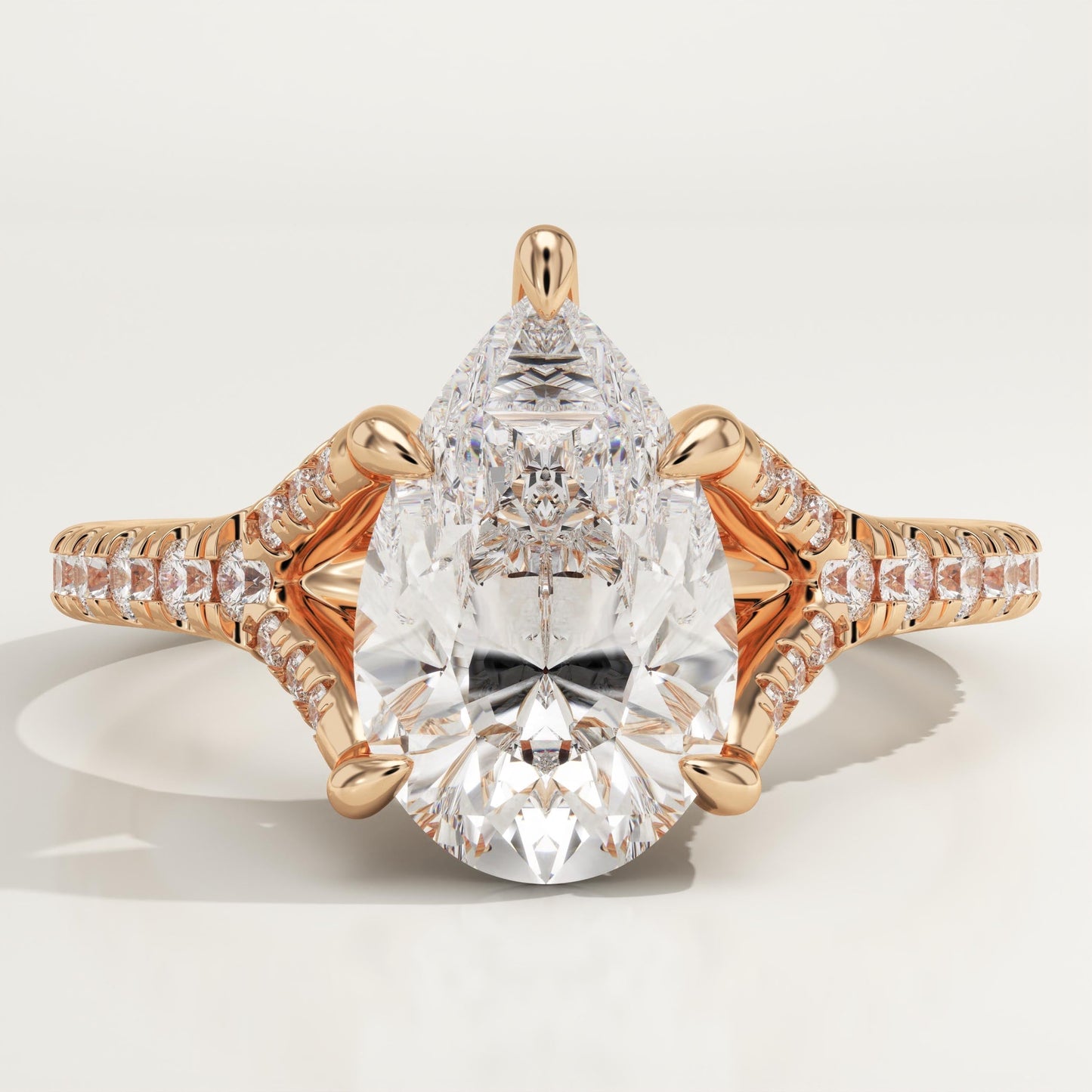 Pear Cut Pave Split Shank Lab-Grown Diamond Engagement Ring