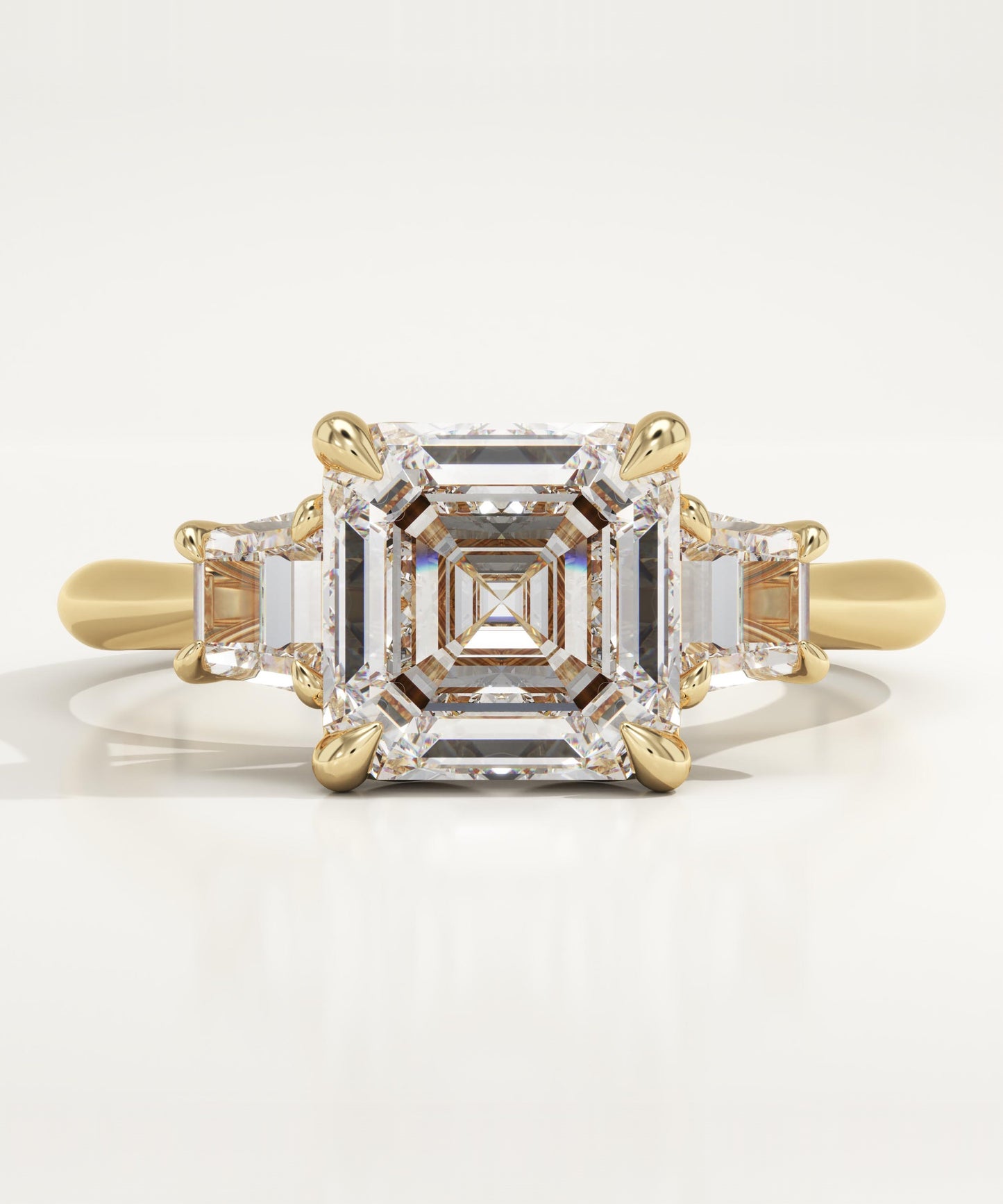 1.75 CT Asscher Cut Three Stone Moissanite Engagement Ring