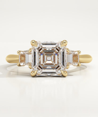 1.75 CT Asscher Cut Three Stone Moissanite Engagement Ring