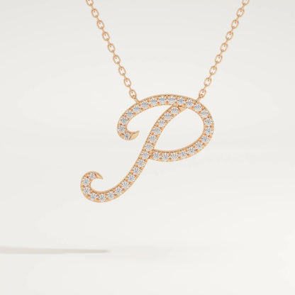 0.138 TCW Round Lab-Grown Diamond P Initial Necklace
