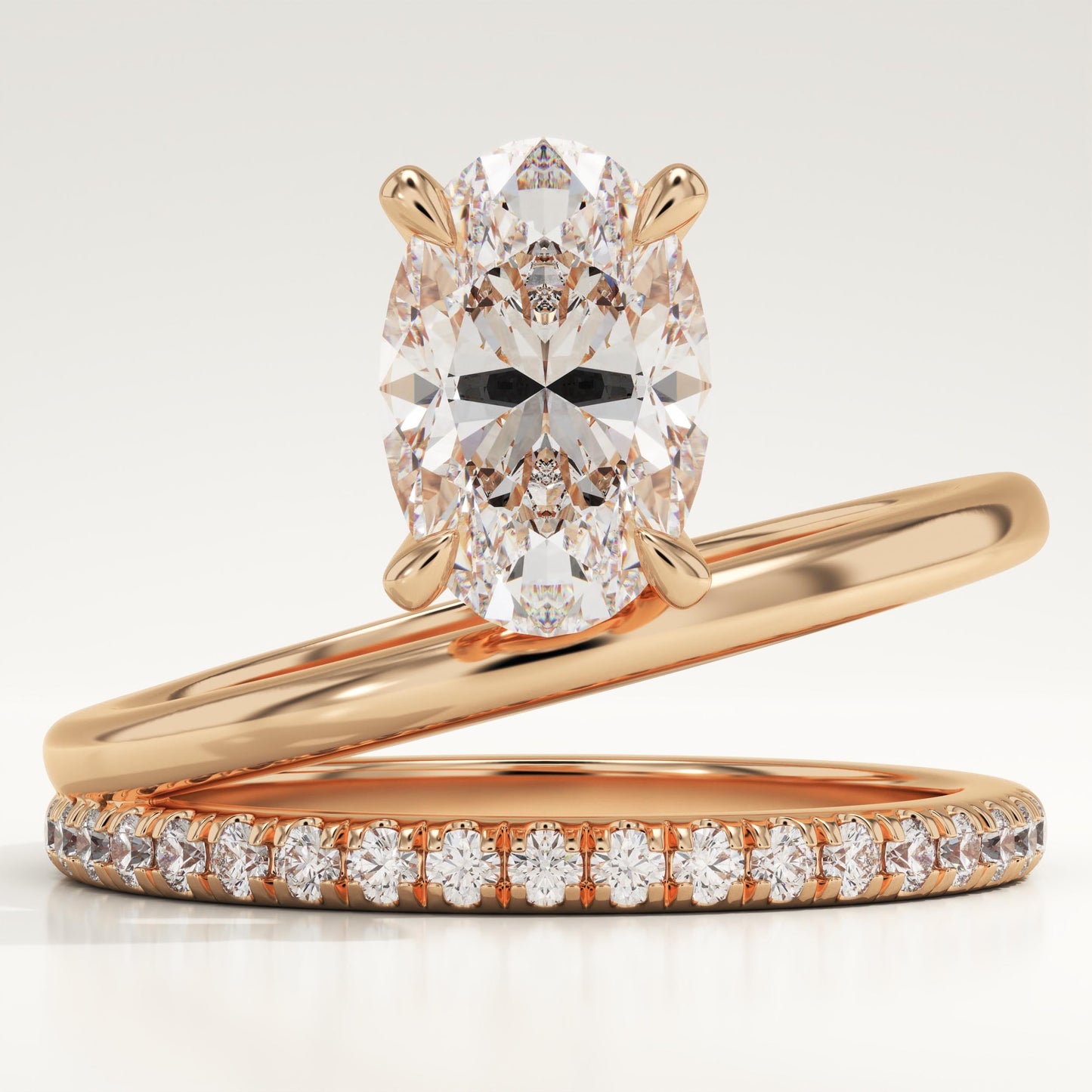 Oval Cut Double Band Pave Lab-Grown Diamond Engagement Ring