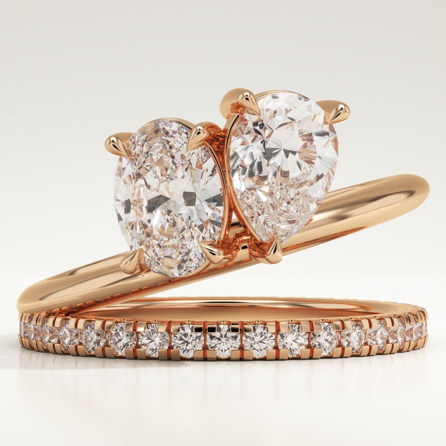 1.5 TCW Oval & Pear Cut Toi Et Moi Pave Lab-Grown Diamond Engagement Ring
