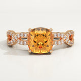 1.78 CT Cushion Cut Pave November-Citrine Birthstone Engagement Ring