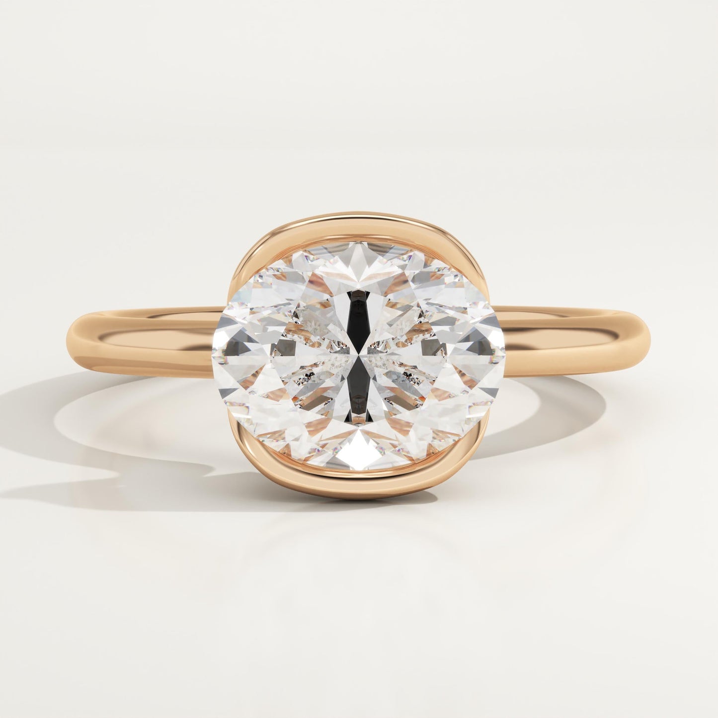 East West Oval Cut Half Bezel Lab-Grown Diamond Engagement Ring
