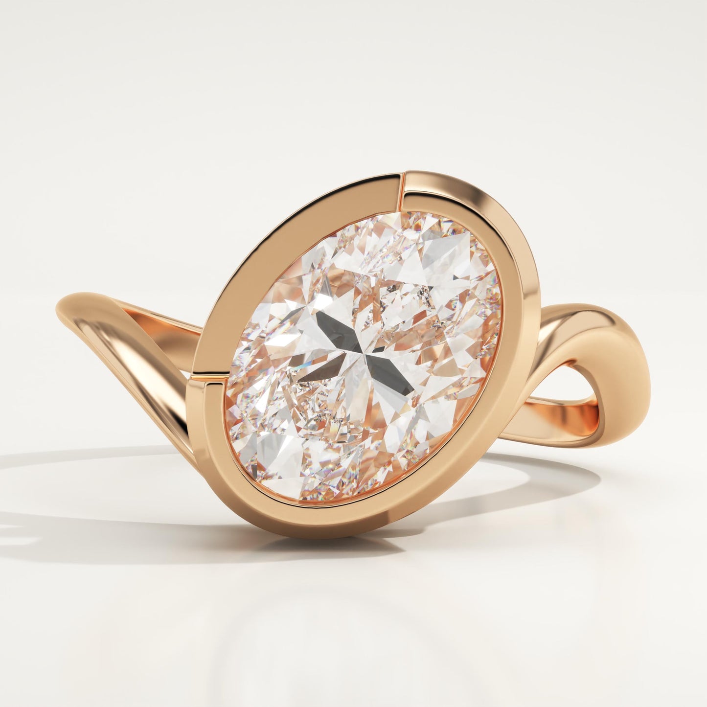 Oval Cut Half Bezel Waved Lab-Grown Diamond Engagement Ring