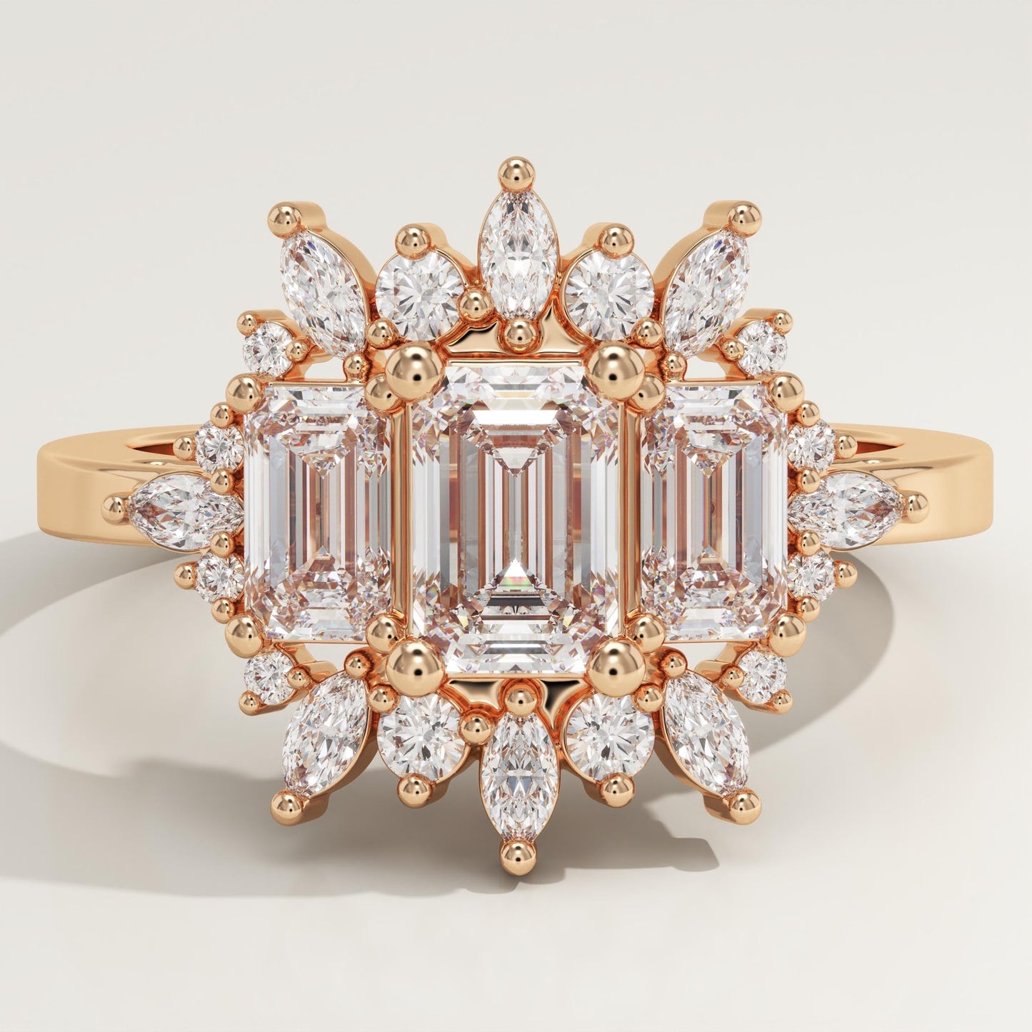 Emerald Cut Cluster Lab-Grown Diamond Engagement Ring