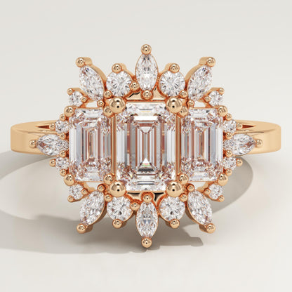Emerald Cut Cluster Lab-Grown Diamond Engagement Ring