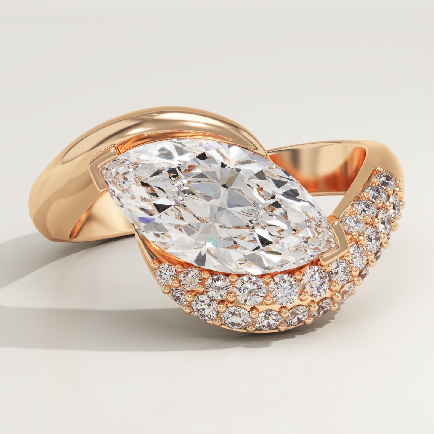 Marquise Cut Half Pave Lab-Grown Diamond Engagement Ring