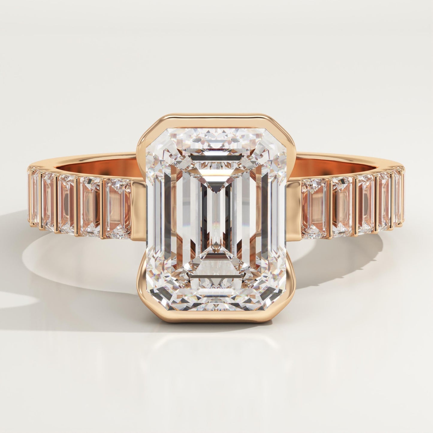 Emerald Cut Half Bezel Pave Lab-Grown Diamond Engagement Ring