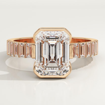 Emerald Cut Half Bezel Pave Lab-Grown Diamond Engagement Ring