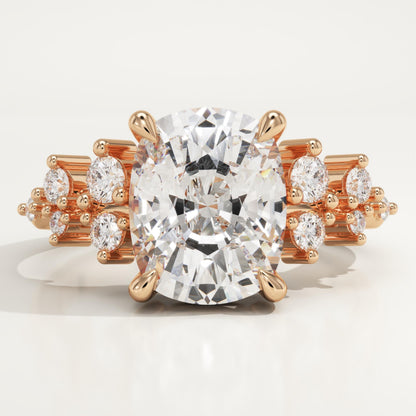 Elongated Cushion Cut Cluster Lab-Grown Diamond Engagement Ring