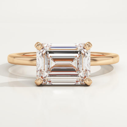 East-West Emerald Cut Solitaire Lab-Grown Diamond Engagement Ring