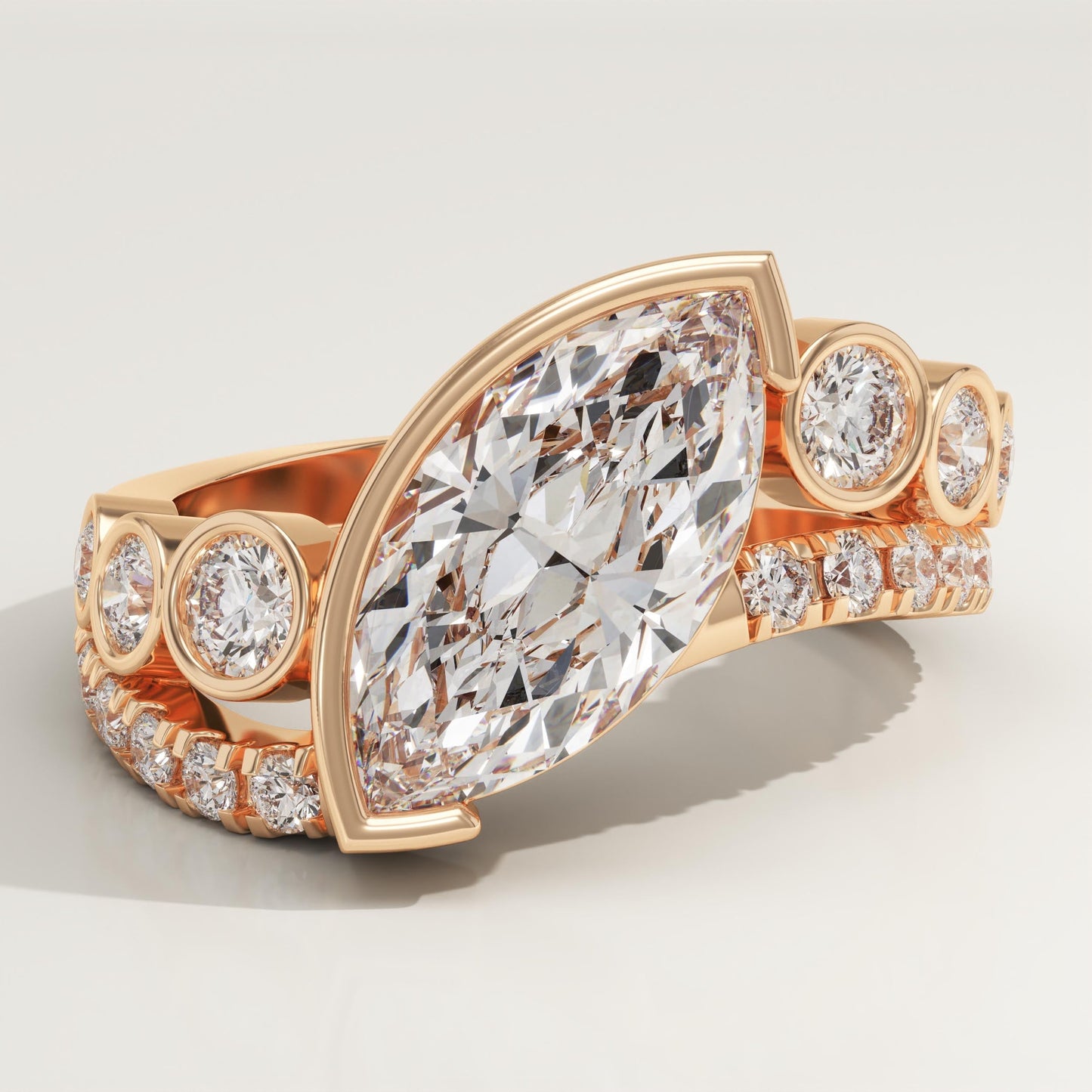 Marquise Cut Half Bezel Pave Lab-Grown Diamond Engagement Ring