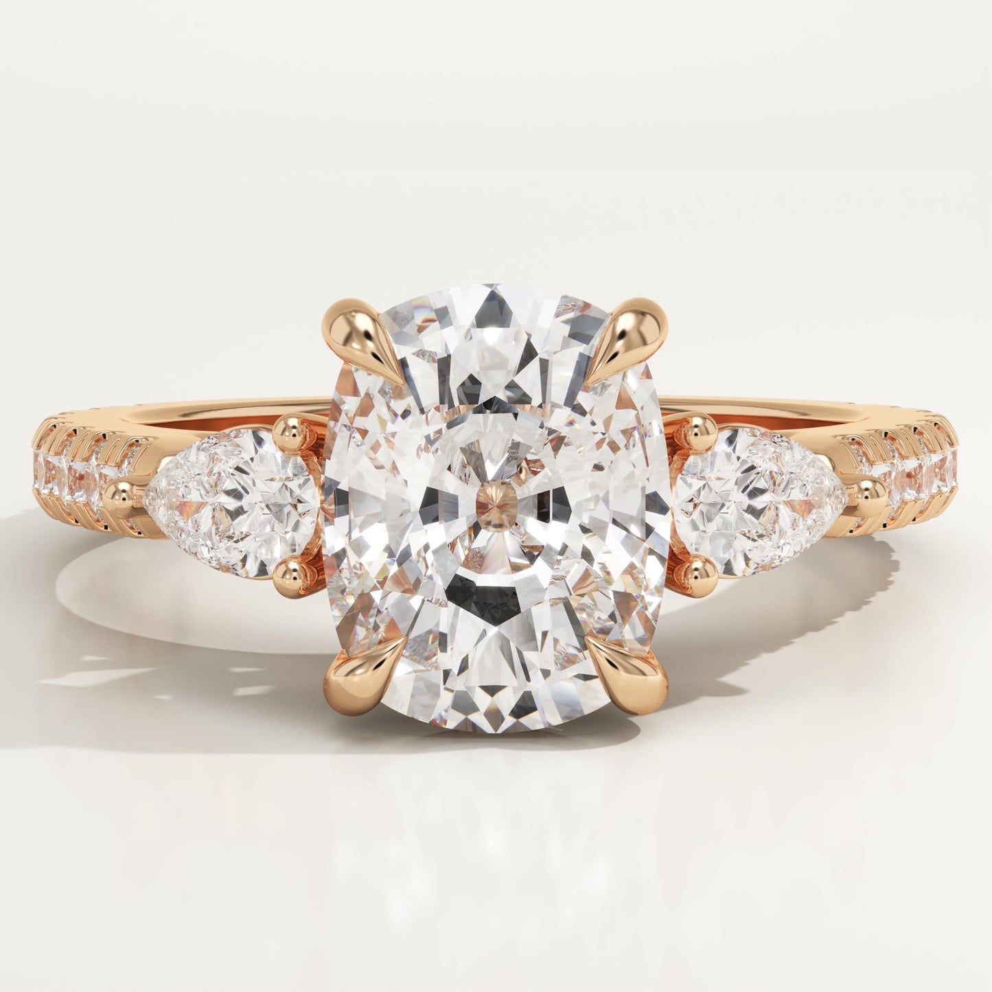 Elongated Cushion Cut Three Stone & Pave Lab-Grown Diamond Engagement Ring