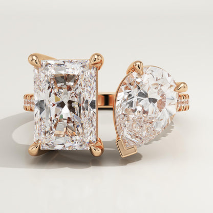 4.75 TCW Pear & Radiant Cut Toi Et Moi Pave Lab-Grown Diamond Engagement Ring
