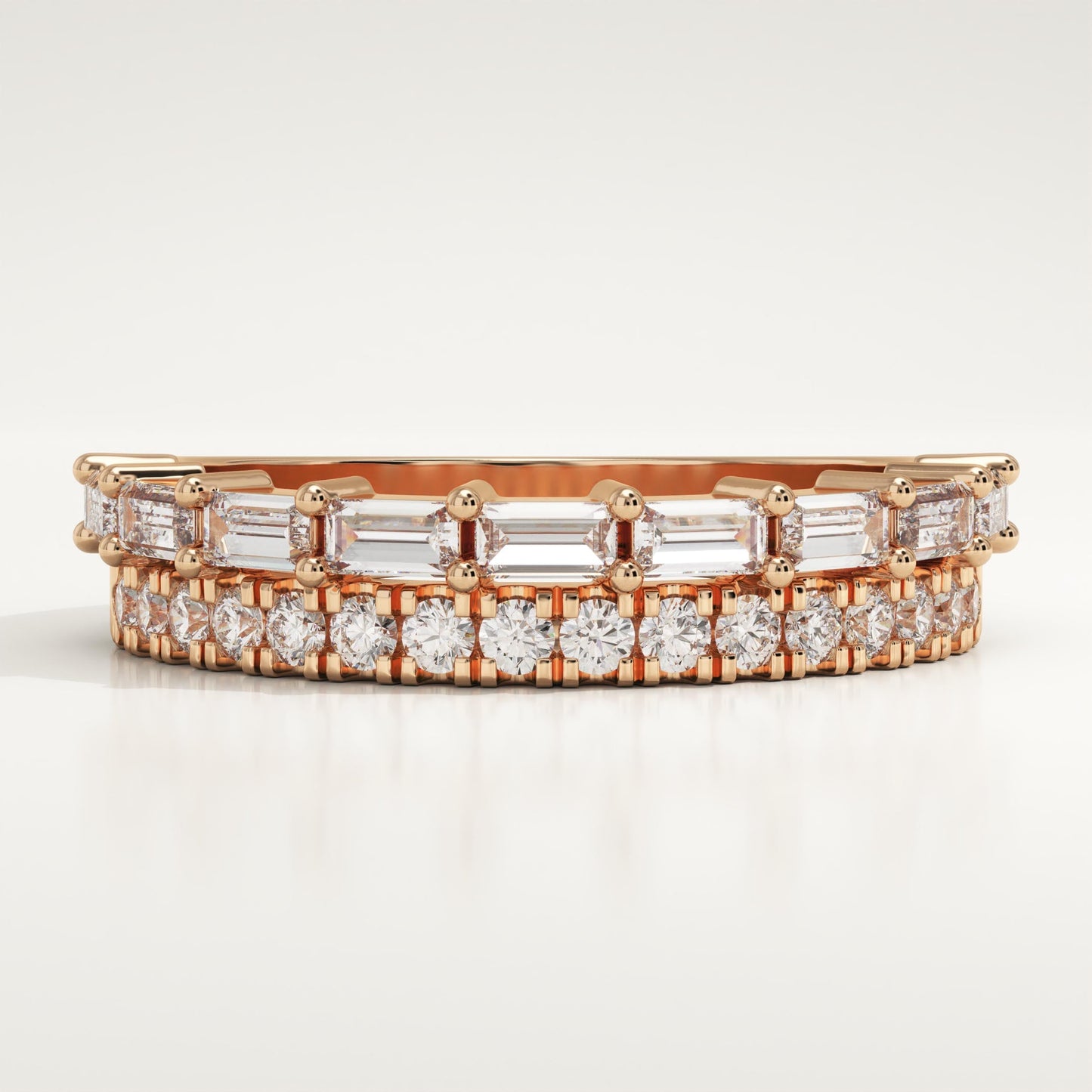 0.67 TCW Baguette & Round Lab-Grown Diamond Half Eternity Wedding Band