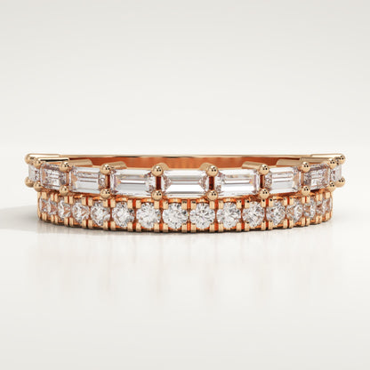 0.67 TCW Baguette & Round Lab-Grown Diamond Half Eternity Wedding Band