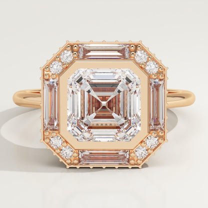 Asscher Cut Cluster Lab-Grown Diamond Engagement Ring