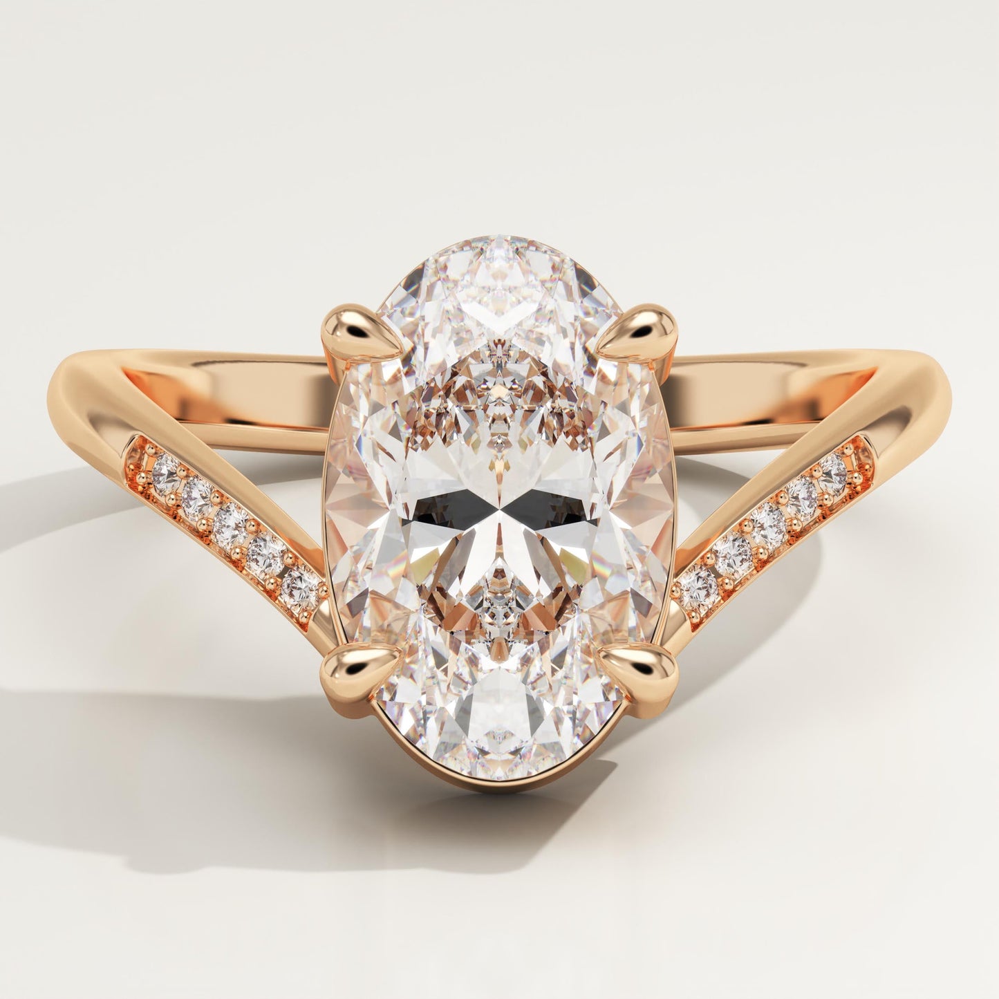 Oval Cut V Shaped Pave Lab-Grown Diamond Engagement Ring