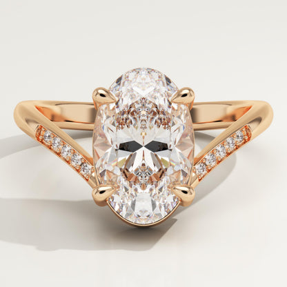 Oval Cut V Shaped Pave Lab-Grown Diamond Engagement Ring