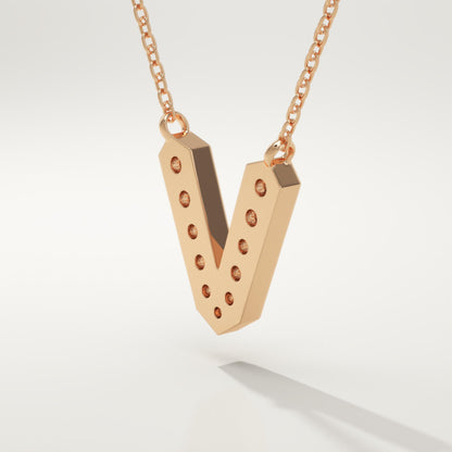 0.178 TCW Round Lab-Grown Diamond V Initial Necklace