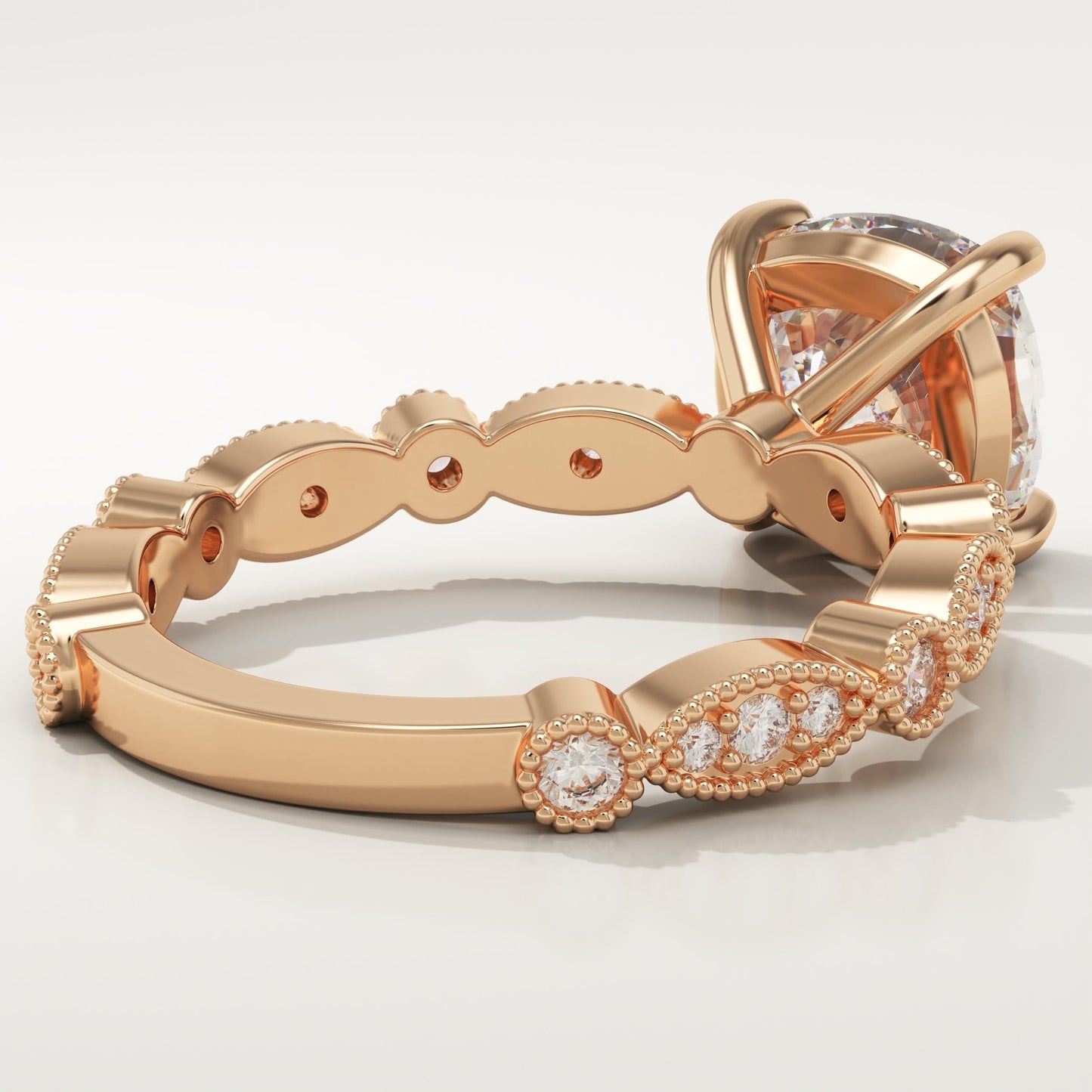 Cushion Cut Milgrain Pave Lab-Grown Diamond Engagement Ring