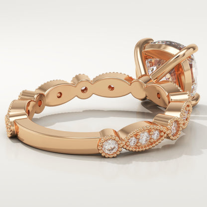 Cushion Cut Milgrain Pave Lab-Grown Diamond Engagement Ring