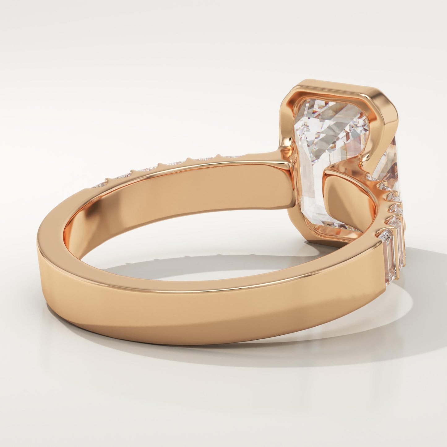 Emerald Cut Half Bezel Pave Lab-Grown Diamond Engagement Ring