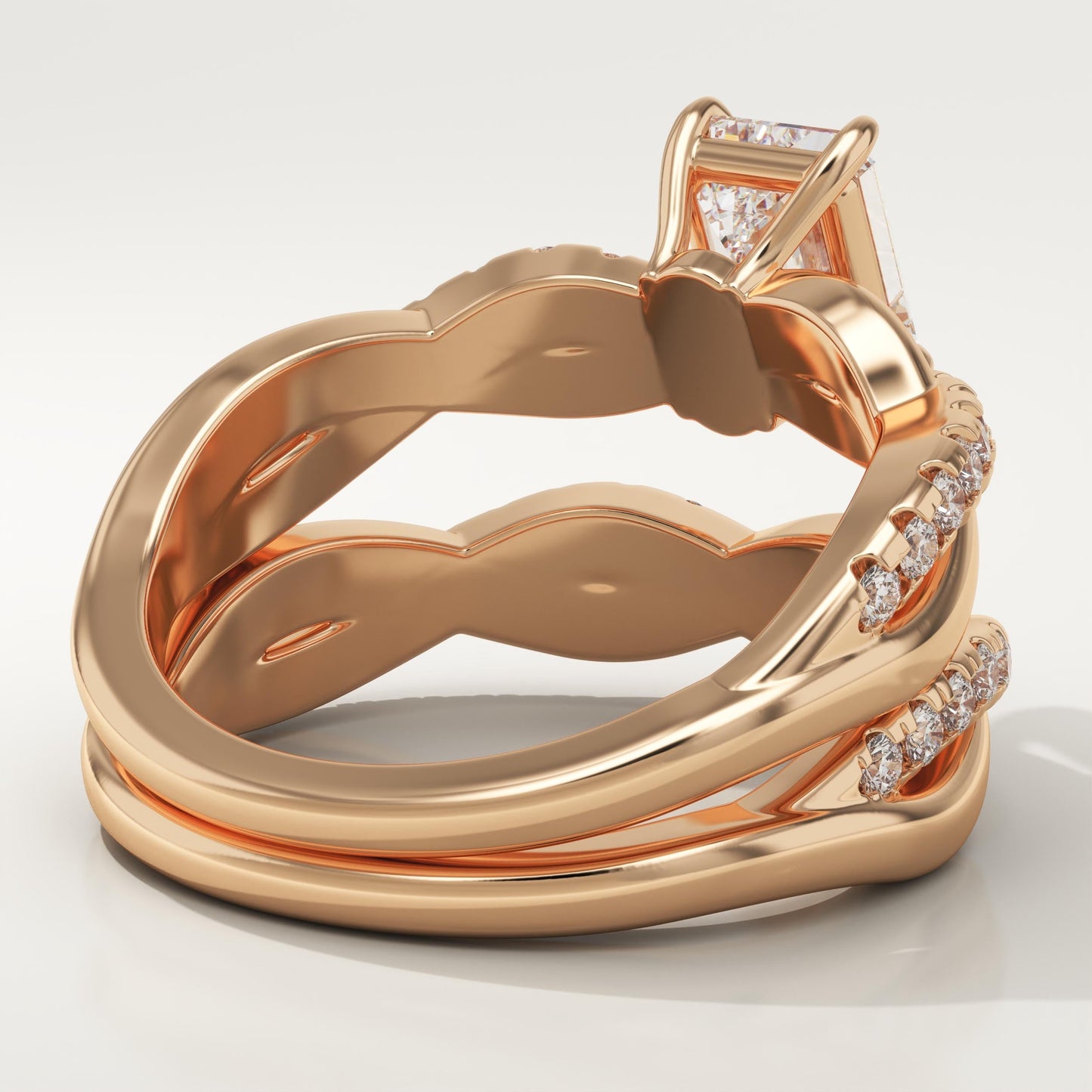 Emerald Cut Twisted Pave Lab-Grown Diamond Bridal Set