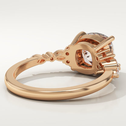 Cushion Cut Cluster Lab-Grown Diamond Engagement Ring
