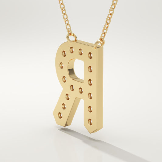0.348 TCW Round Lab-Grown Diamond R Initial Necklace