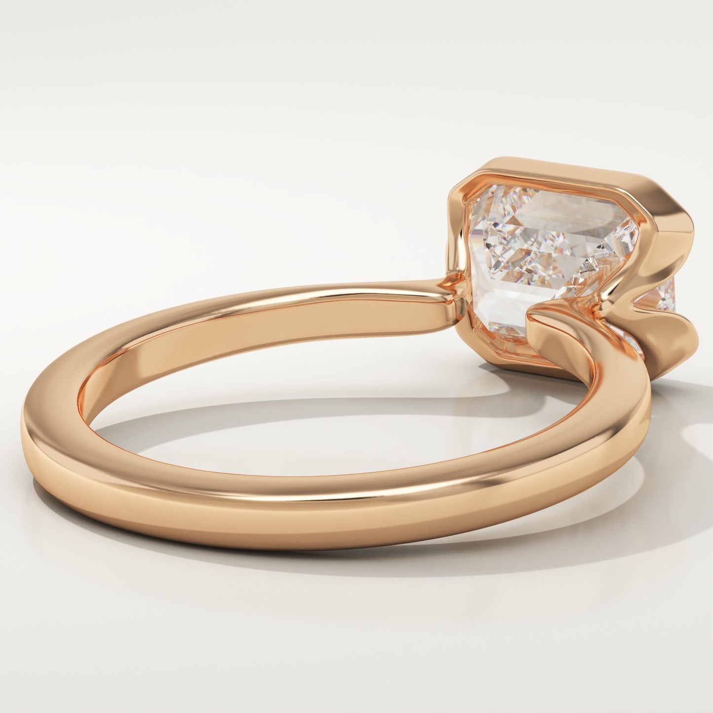 East West Emerald Cut Half Bezel Lab-Grown Diamond Engagement Ring