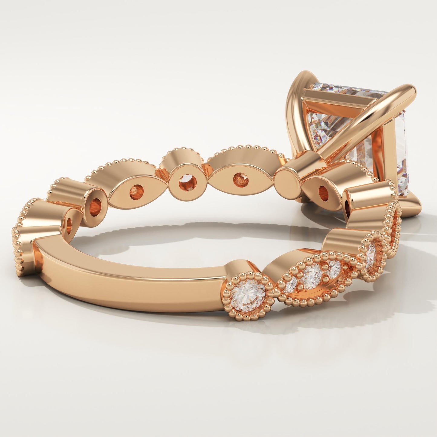 Asscher Cut Milgrain Pave Lab-Grown Diamond Engagement Ring
