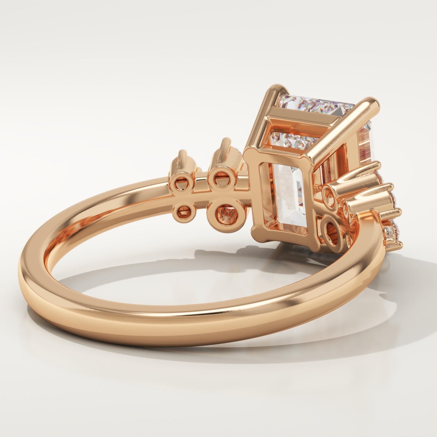 Emerald Cut Cluster Lab-Grown Diamond Engagement Ring