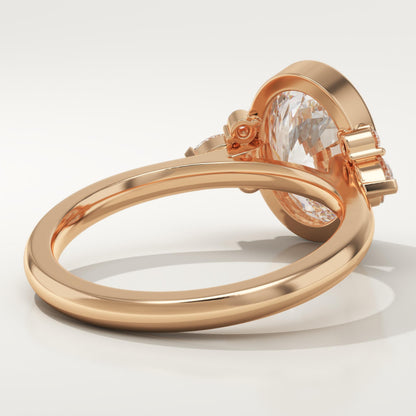 Oval Cut Bezel & Cluster Lab-Grown Diamond Engagement Ring