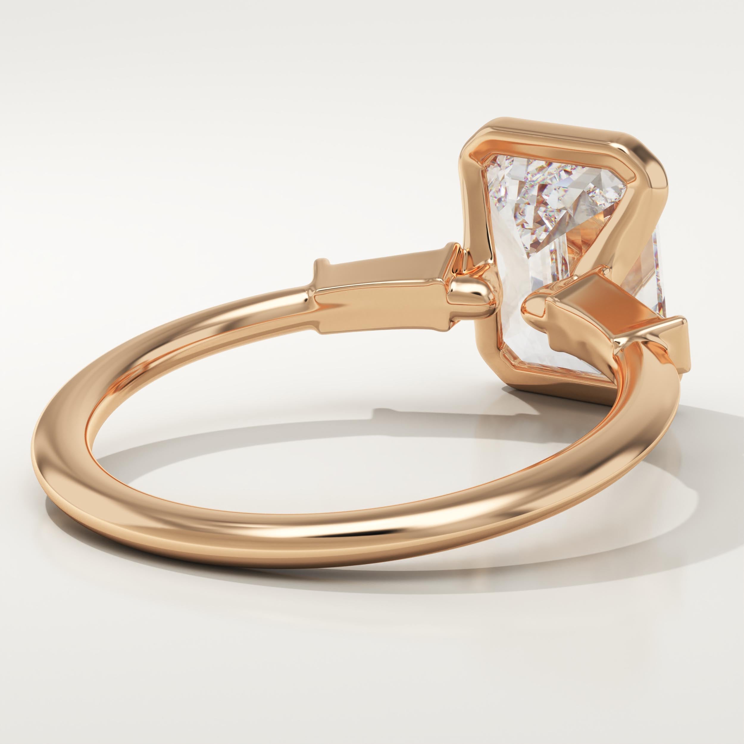 2.0 CT Emerald Cut Three Stone Half Bezel Lab-Grown Diamond Engagement Ring