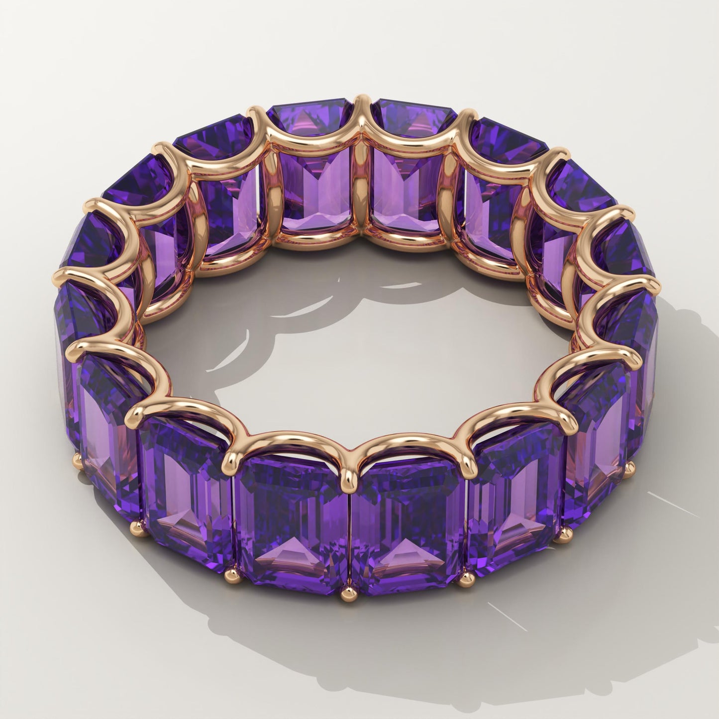 8.91 TCW Emerald Shaped February-Amethyst Birthstone Wedding Band